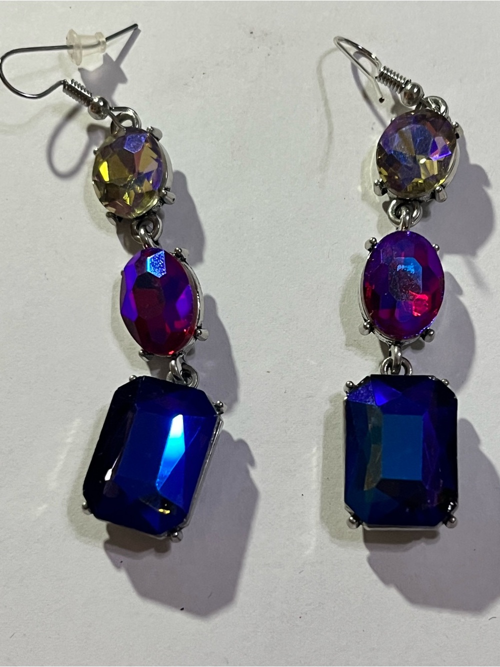 Source Unknown Blue and Purple Drop Crystal Earrings - Picture 2 of 3